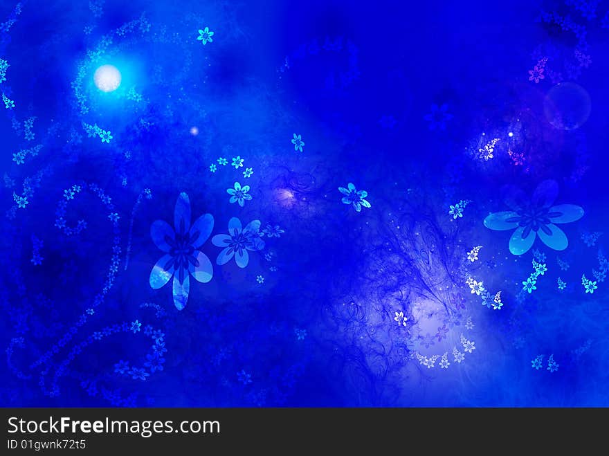 Dark blue background with flowerets, illusion of depth