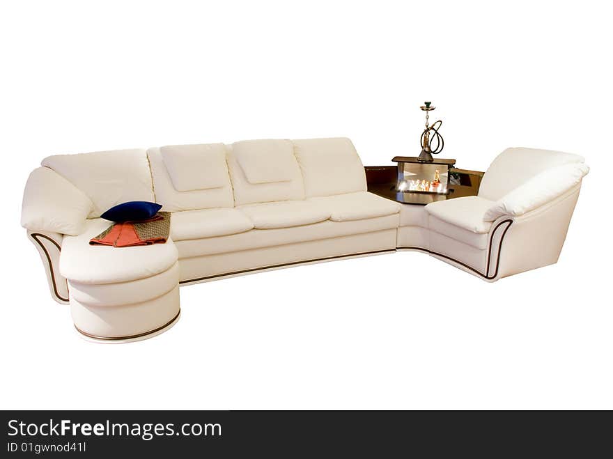 Leather beige angular modern sofa