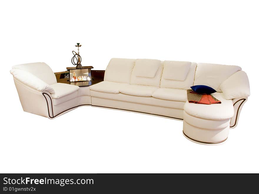 Leather Beige Angular Modern Sofa