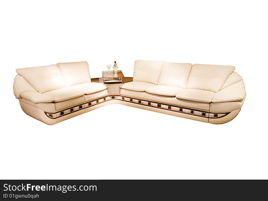 Leather Beige Angular Modern Sofa