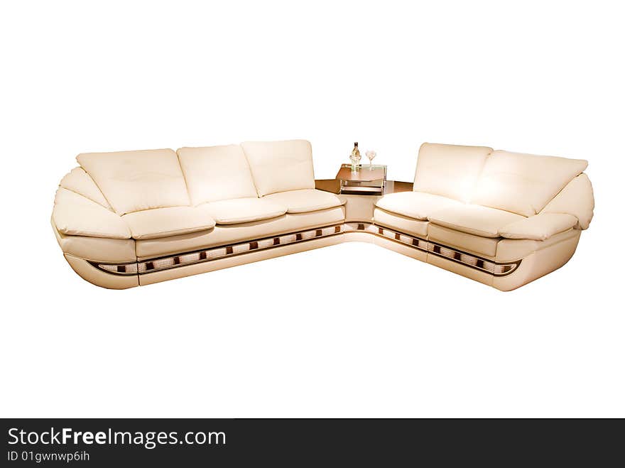 Leather beige angular modern sofa