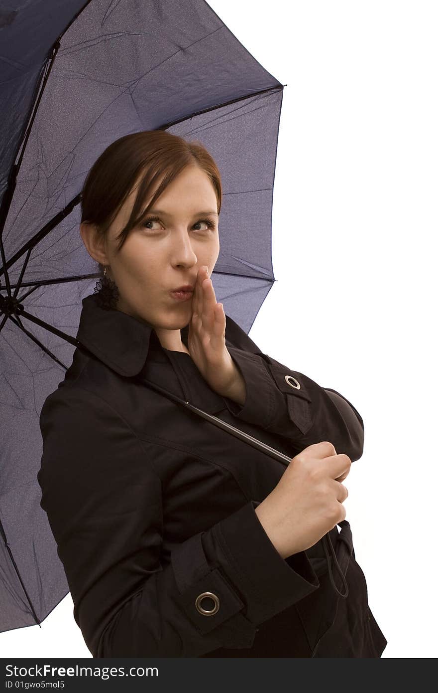 Woman with umbrella on a white background