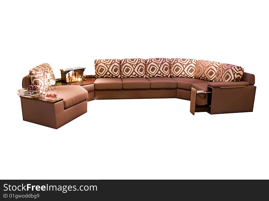 Leather Beige Angular Modern Sofa