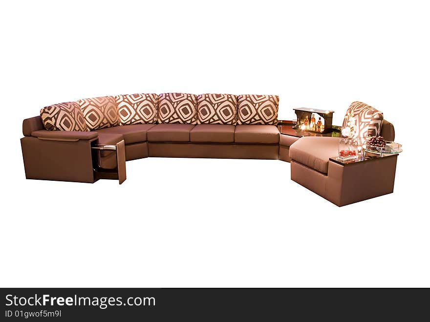 Leather beige angular modern sofa