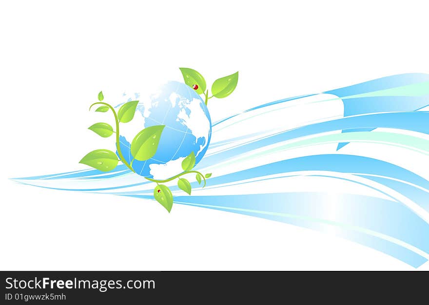 Ecological background with globe and leafs. Ecological background with globe and leafs