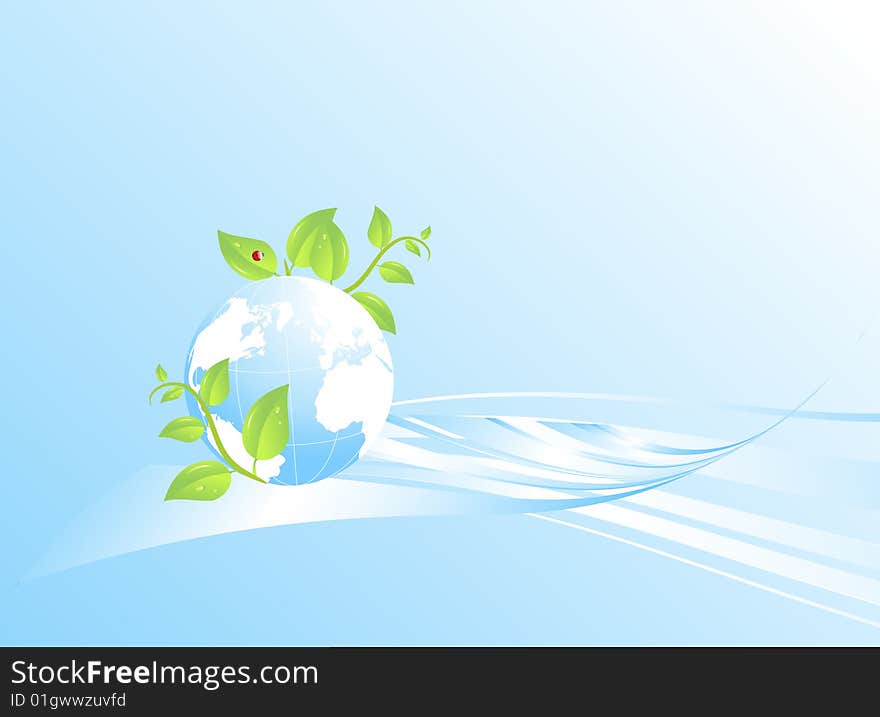 Ecological background with globe and leafs. Ecological background with globe and leafs