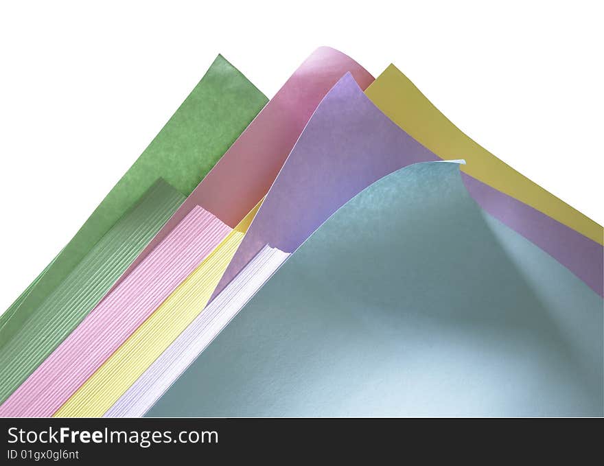 Multicolored Pastel Paper Arrangement isolated on a white background