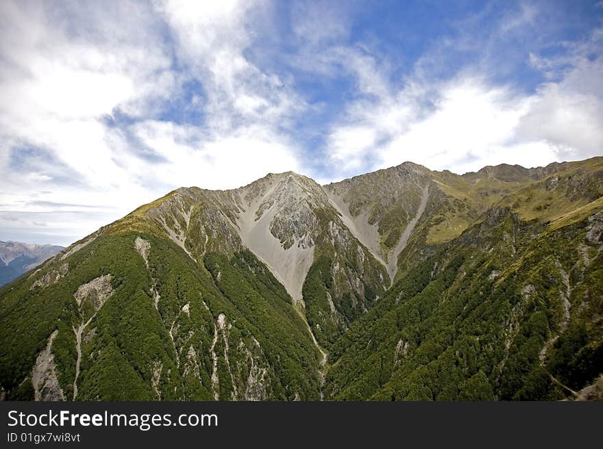 Avalanche peak with scenic view and cloudy day