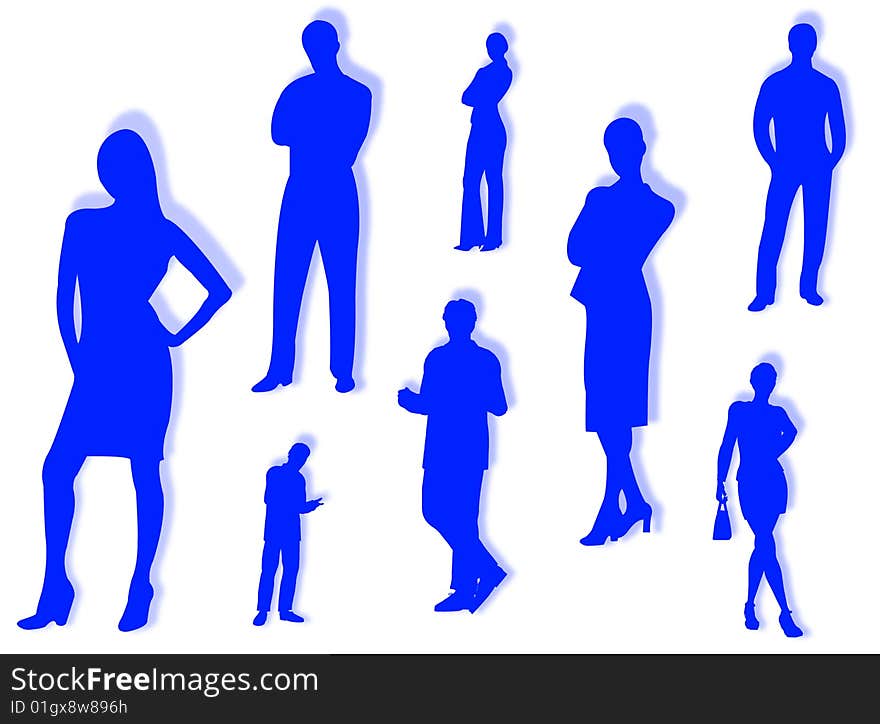 Business men and women in different poses and attitudes. Business men and women in different poses and attitudes