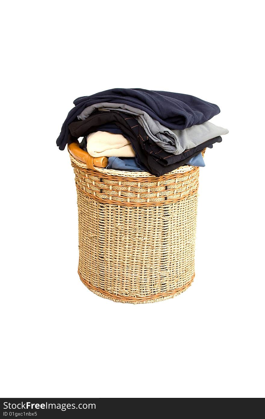 Basket with laundry isolated on white background.