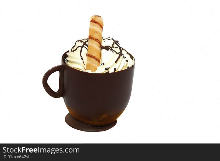 Amazing desert is chocolate coffee cup isolated on the white.