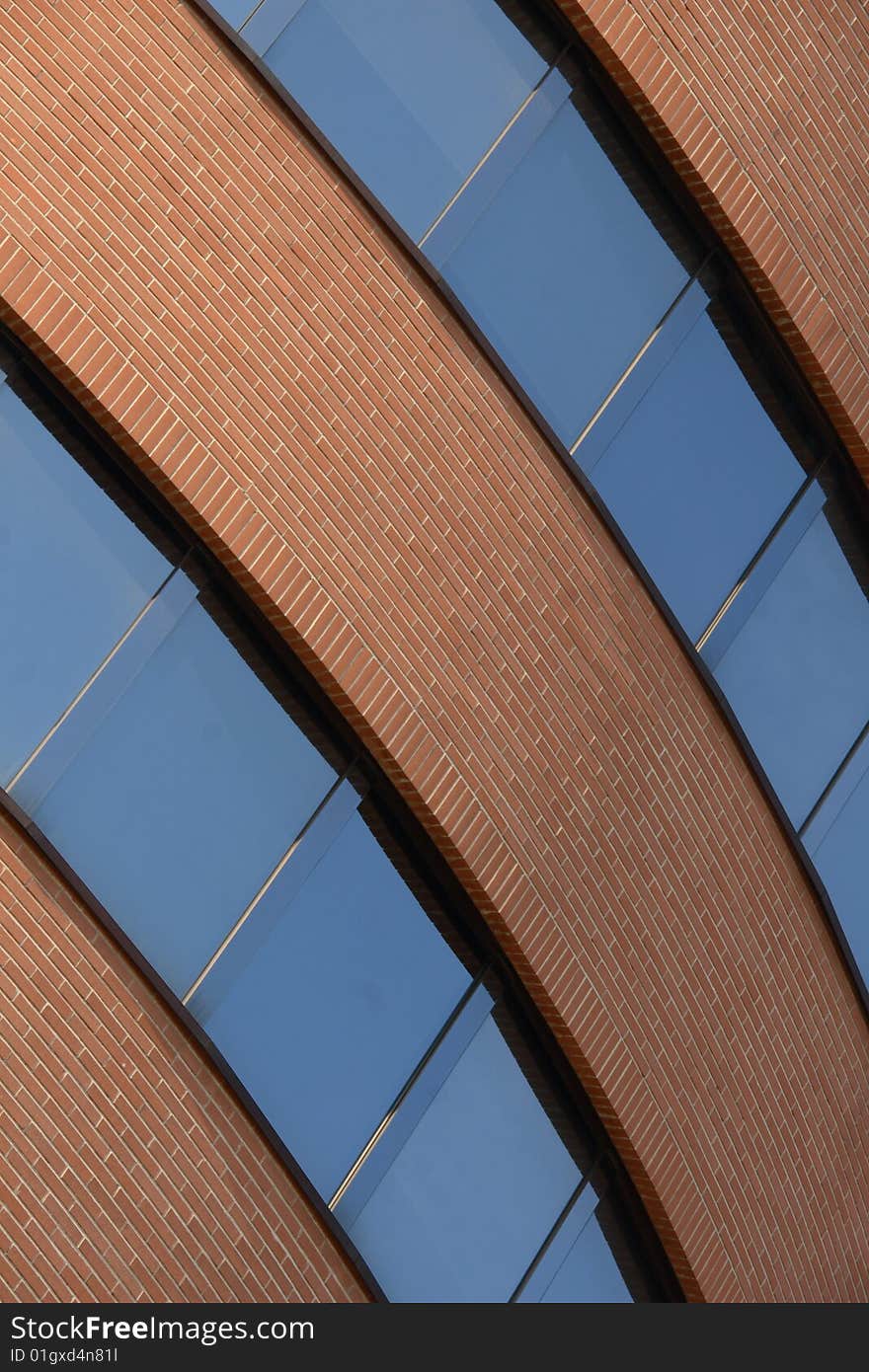 Details of the building - glass and brick