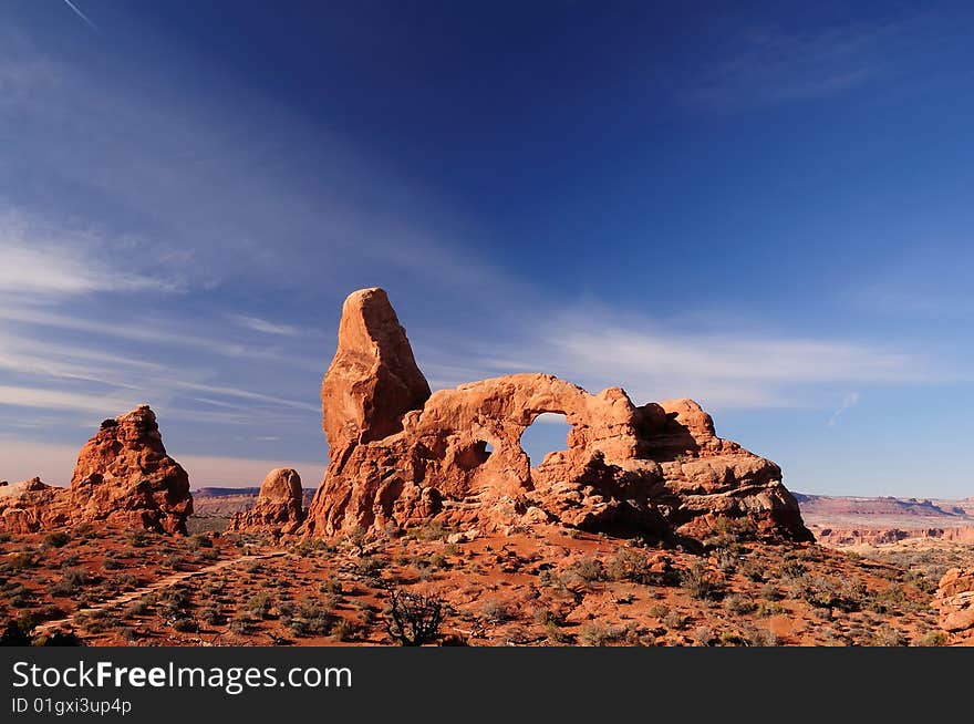 Turret Arch at Arches National Park on a clear day morning