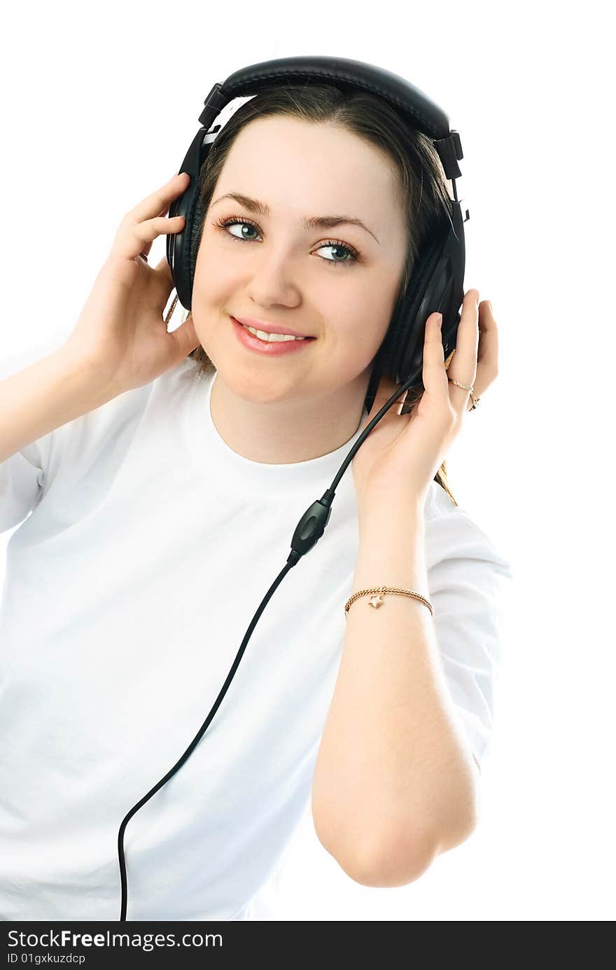 Young woman wearing earphones