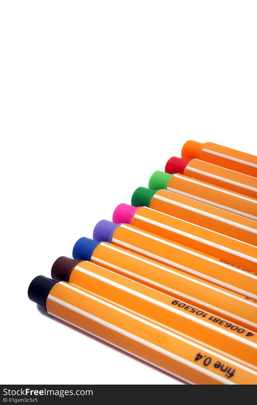 Nine color pen in a line