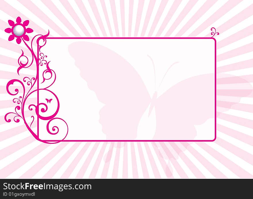 Decorative frame or banner in pink colour with swirls and butterfly. Decorative frame or banner in pink colour with swirls and butterfly