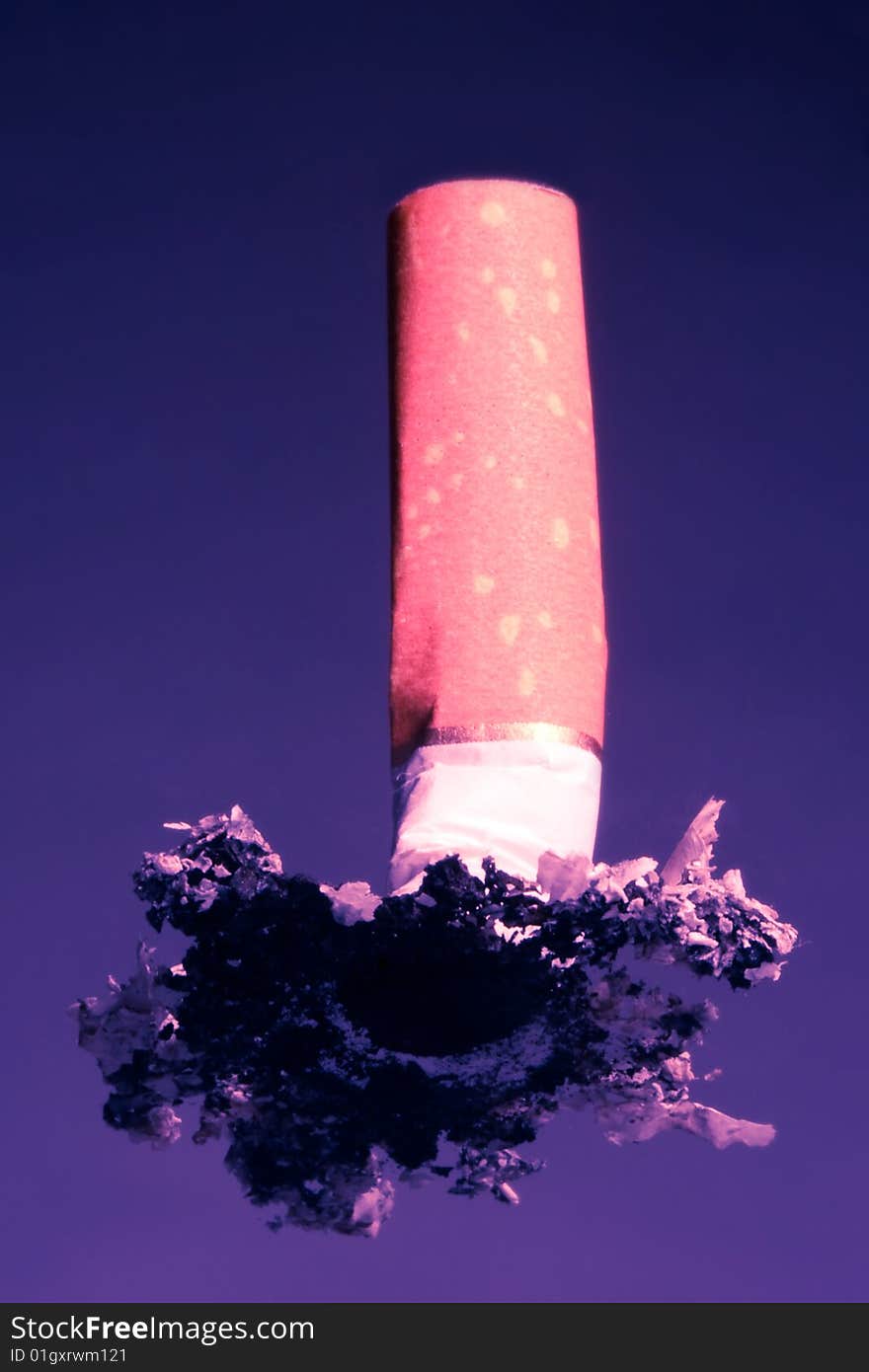 Cigarette stub in red and blue tones