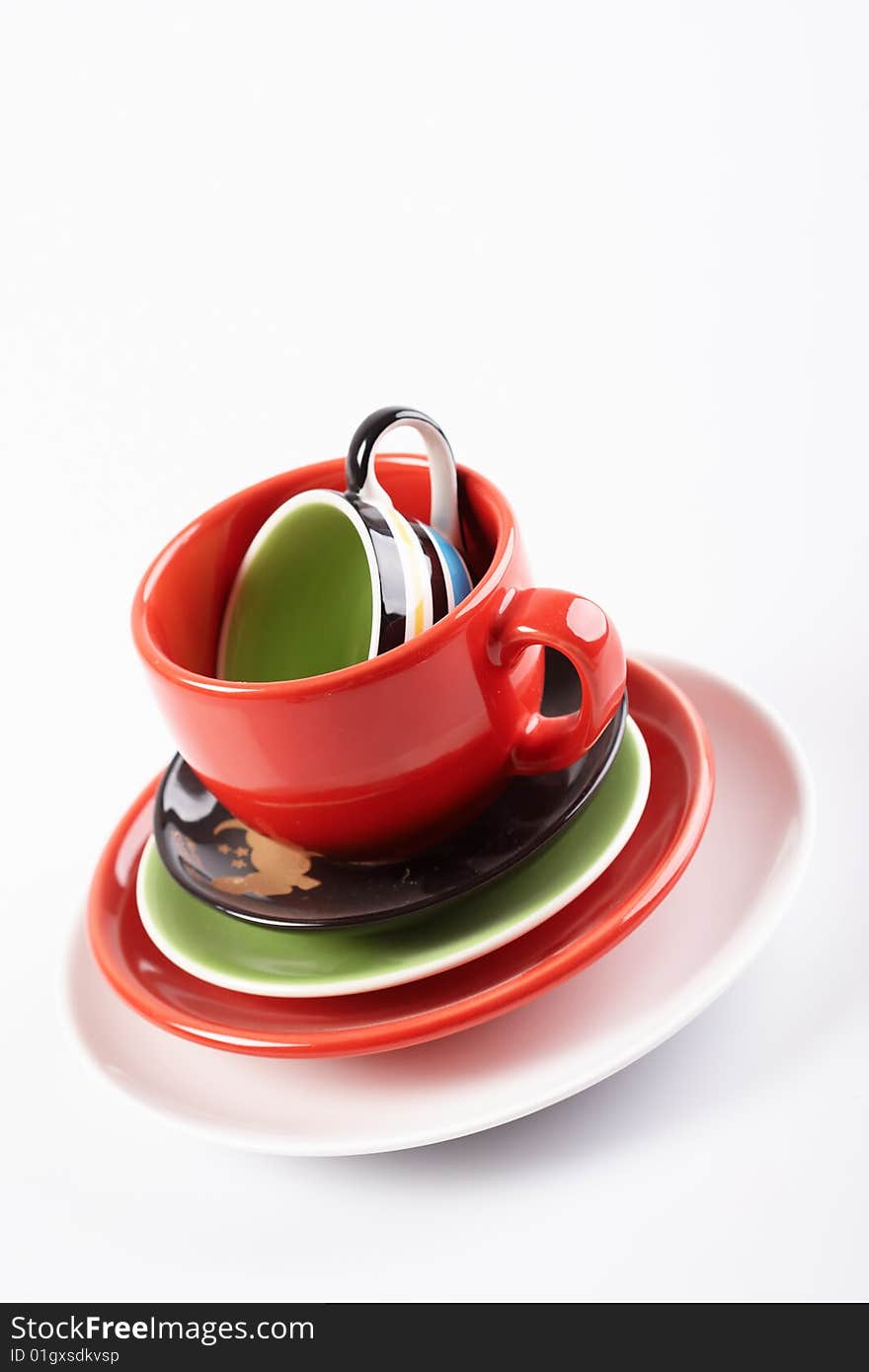 Coffee and espresso cups nested inside each other. Coffee and espresso cups nested inside each other