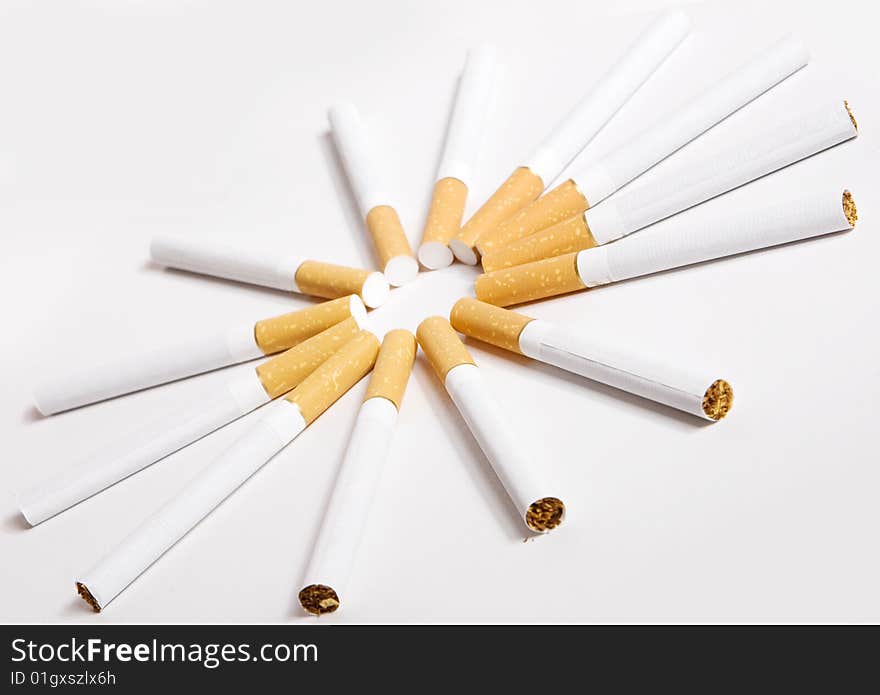 Group of cigarettes on white background