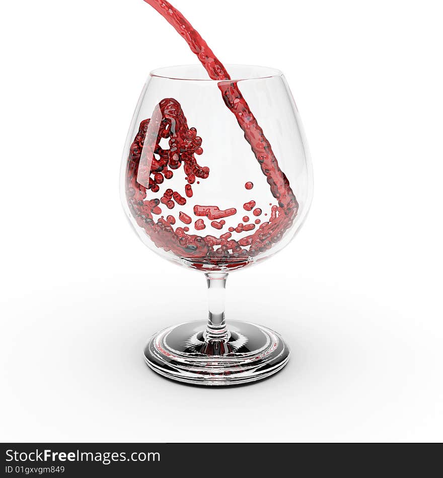 Red wine splashing out of a glass.isolated white background.