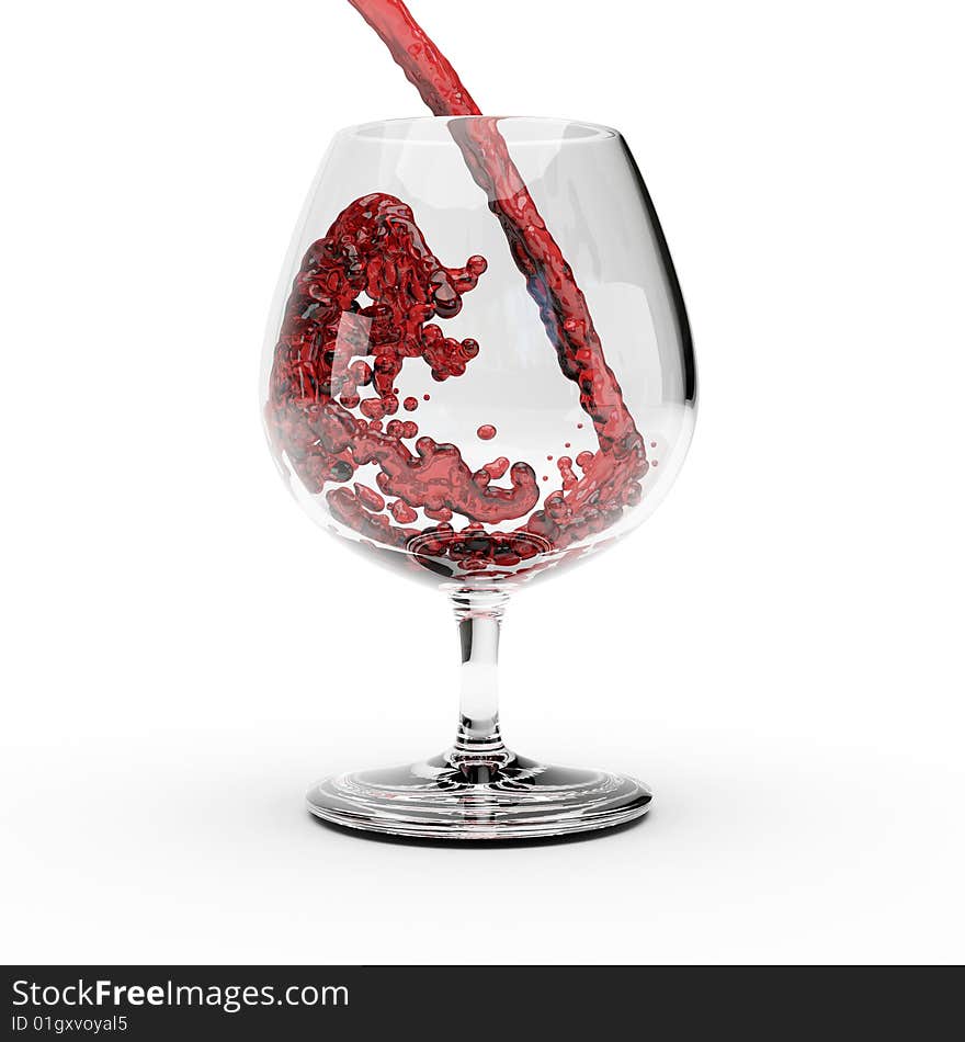 Red wine splashing out of a glass.isolated white background.