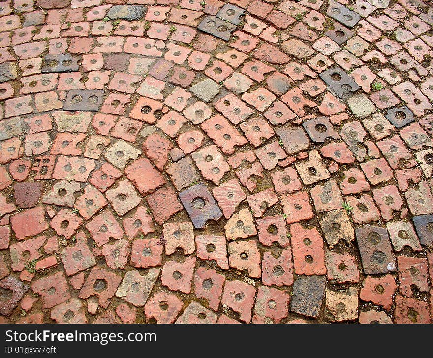 Circular pattern made from half bricks. Circular pattern made from half bricks.