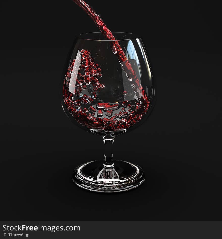 Red wine splashing out of a glass.isolated black  background.