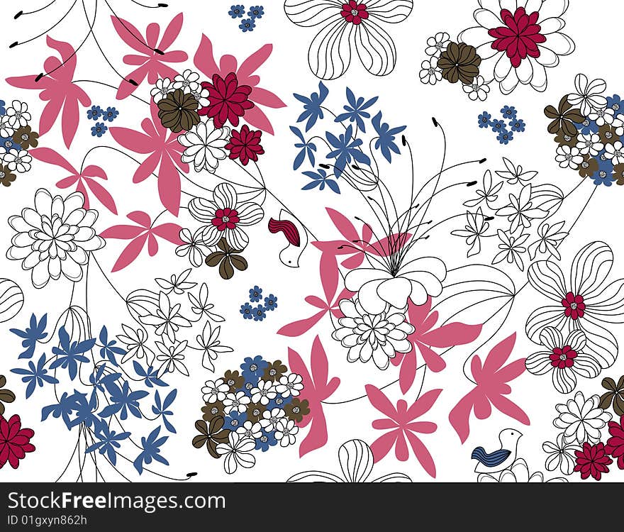 Seamless pattern with colored flowers