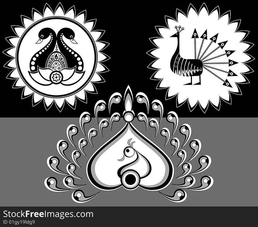 Black-and-white ornament - birds (Vector)