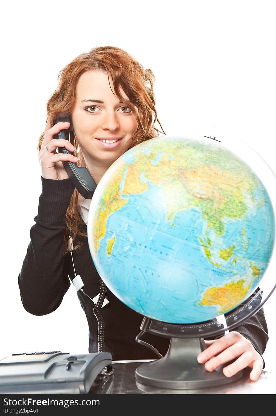 Business Woman With Globe