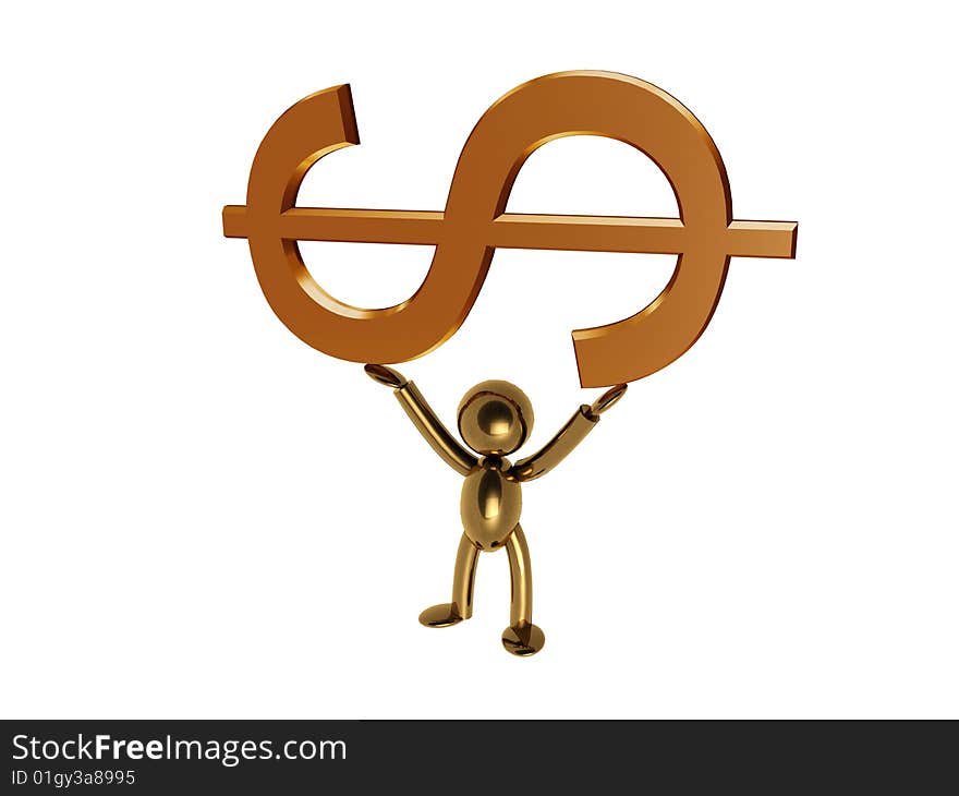 3d golden man-toy rising dollar symbol