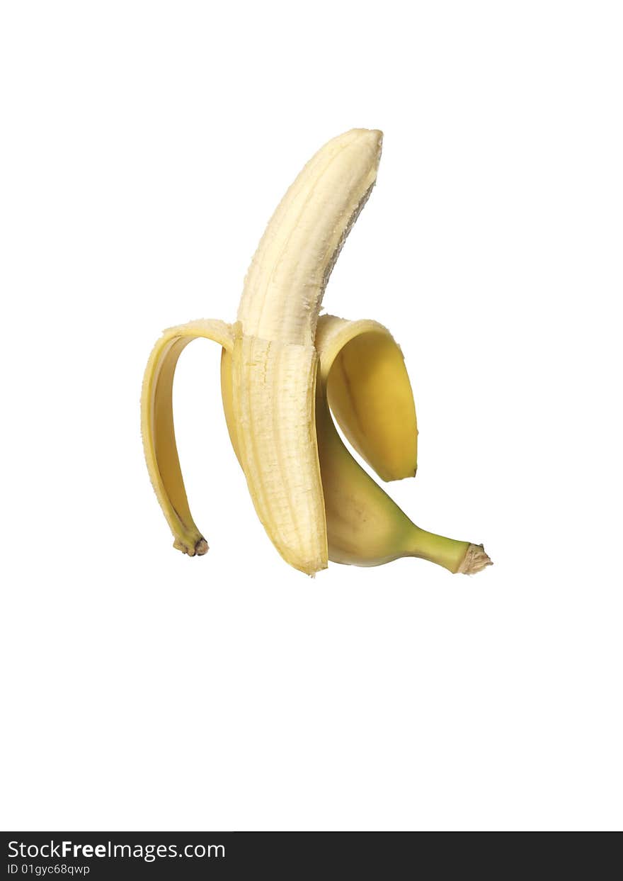 Peeled Banana towards white background