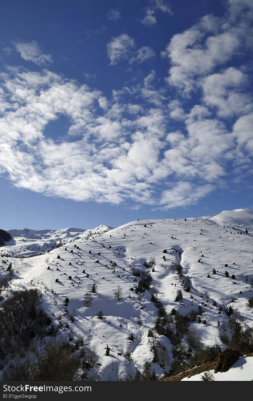 A winter landscape in french mountain. A winter landscape in french mountain