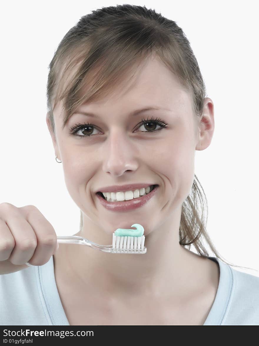 Woman Brushing Her Teeth