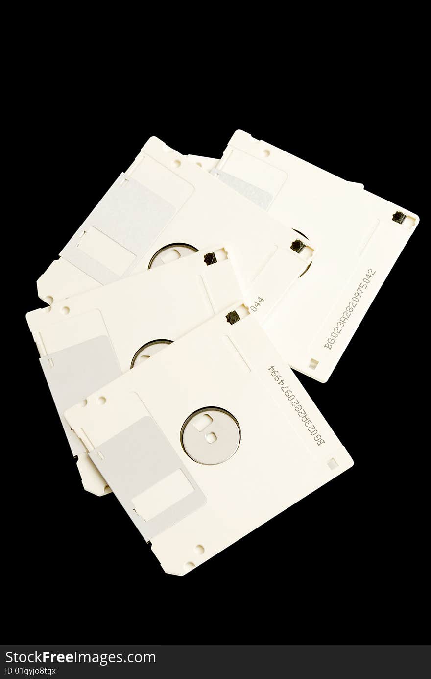 Floppy discs isolated on the black background