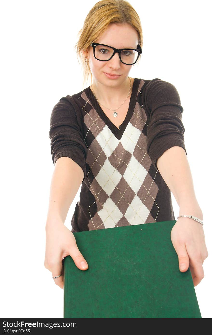 The young student with the books isolated on a white background