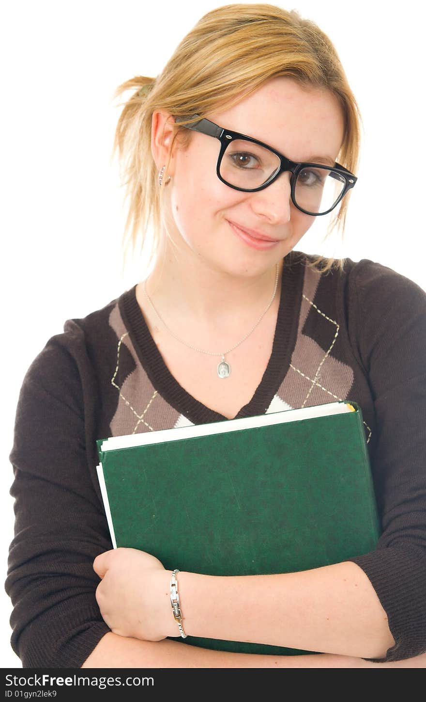 The young student with the books isolated on a white background