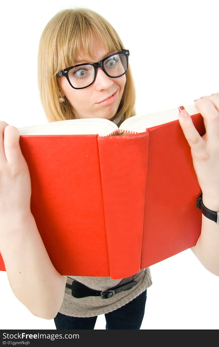 The young student with the books isolated on a white background