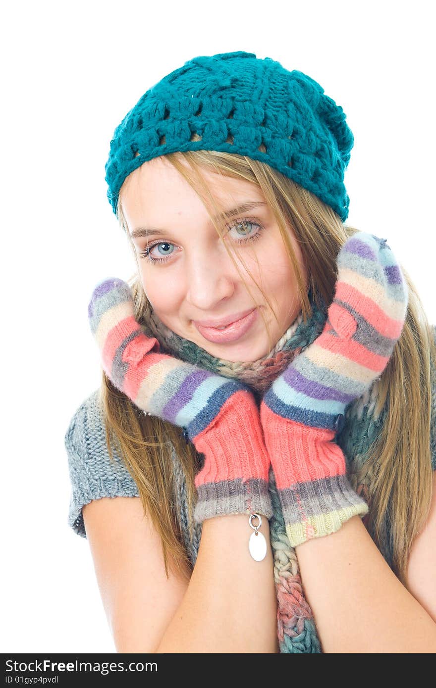 The young attractive girl isolated on a white background