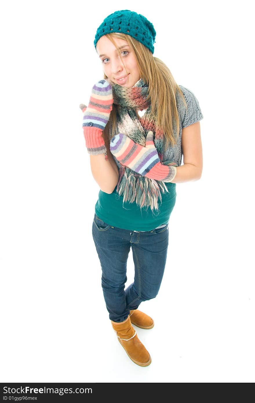 The young attractive girl isolated on a white background