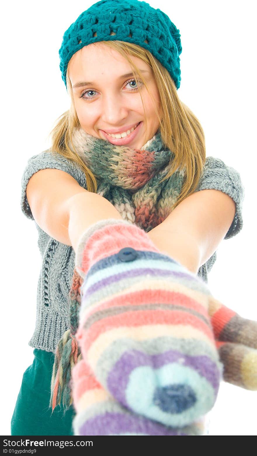 The young attractive girl isolated on a white background