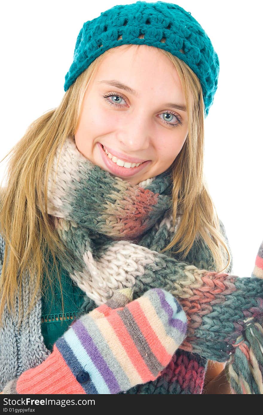 The young attractive girl isolated on a white background