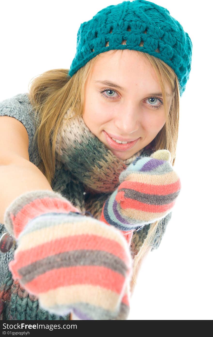 The young attractive girl isolated on a white background