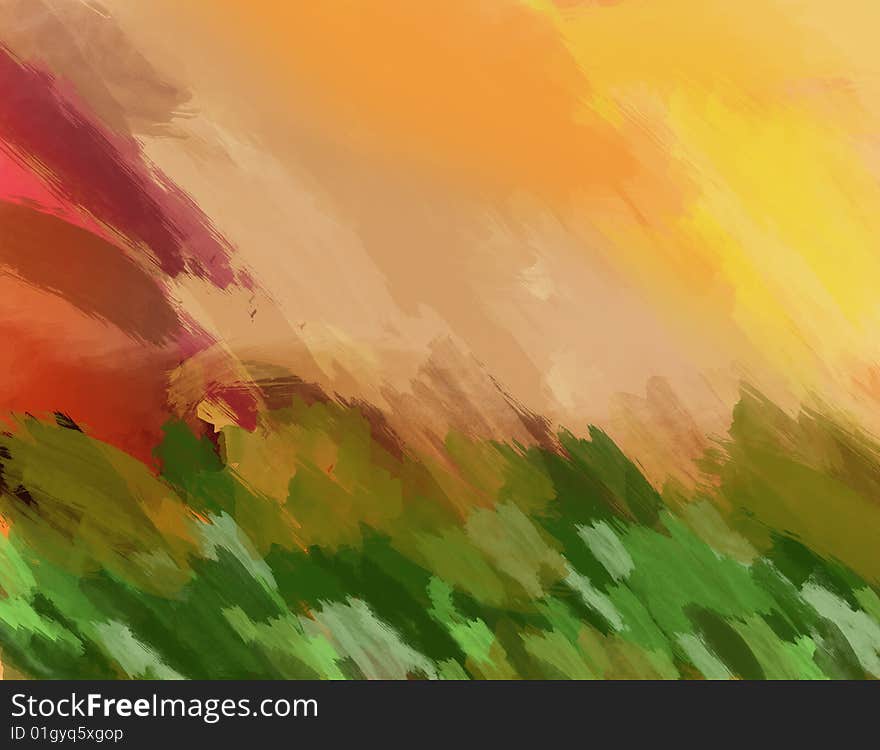 Grass on wind with sunset. landscape