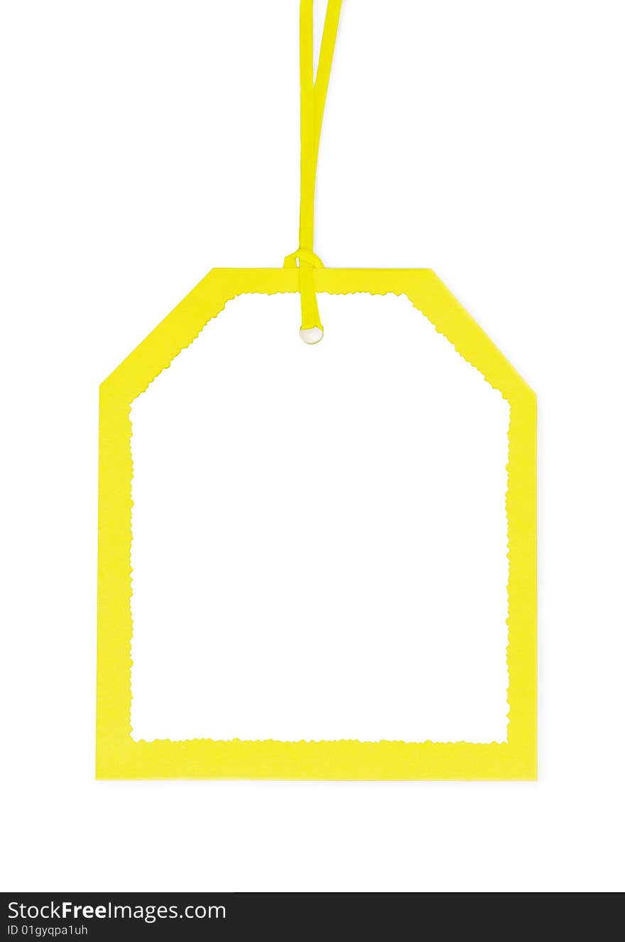 Blank gift tag in Yellow and white. Isolated a on white background.