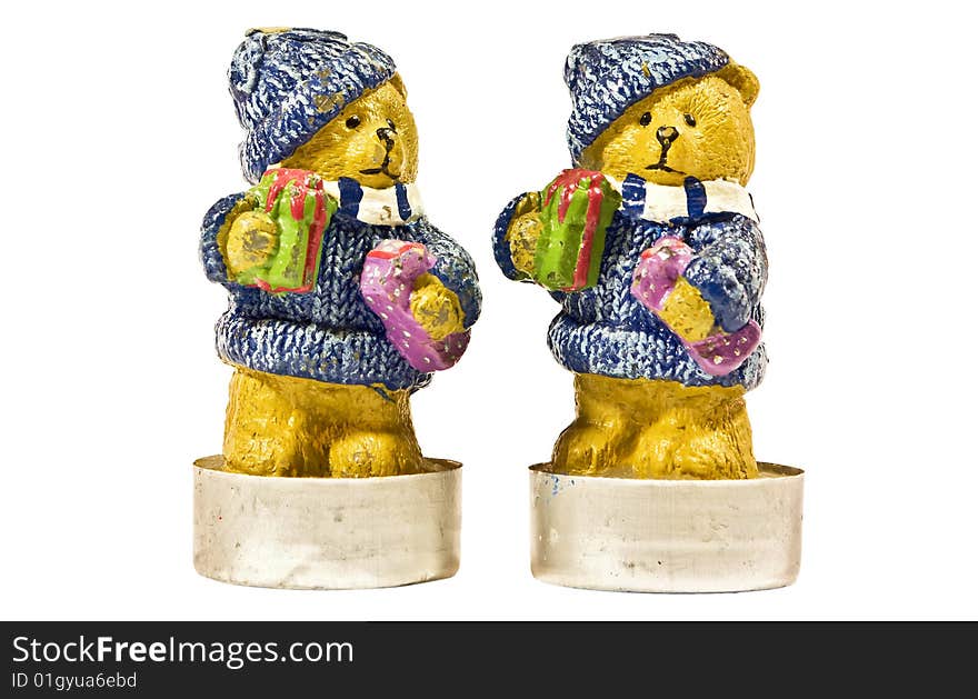 Small porcelain pair of little bears for christmas decorative use. Small porcelain pair of little bears for christmas decorative use