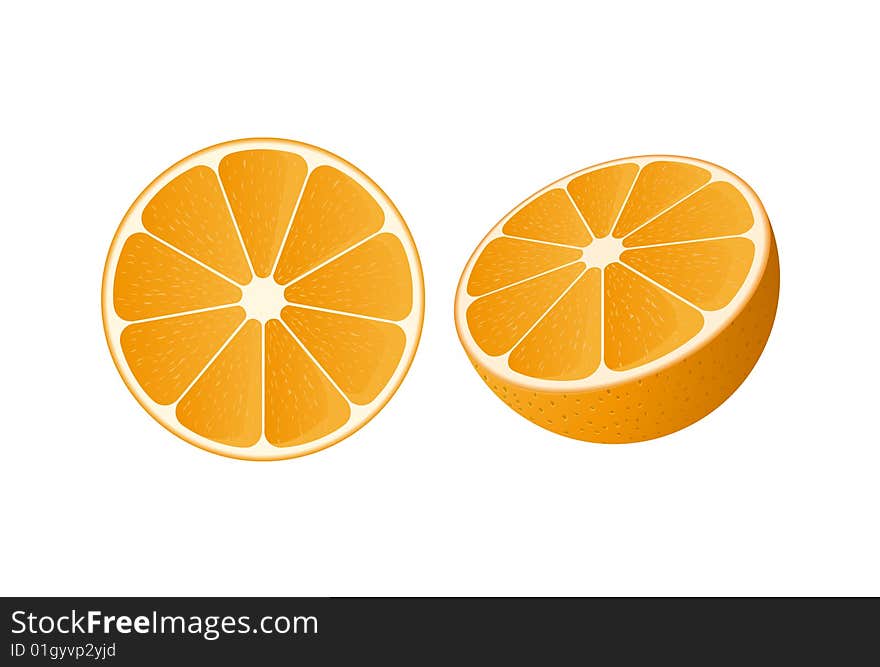 Vector of a slice of orange and a half orange