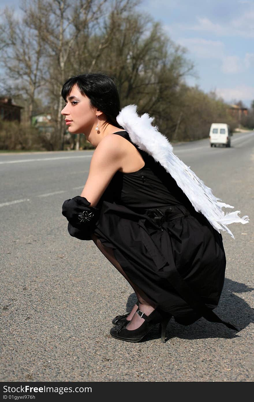 Lovely angel in road outdoors. Lovely angel in road outdoors