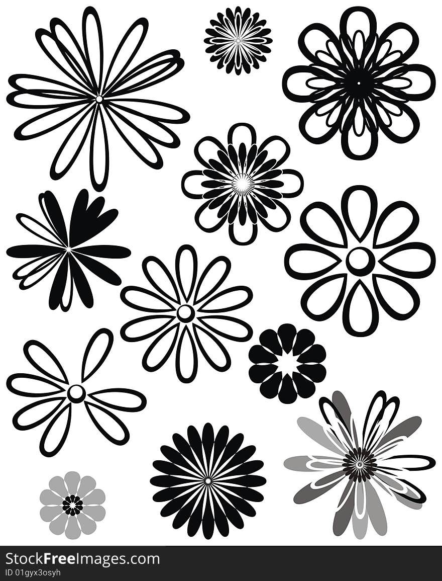 Floral elements vector in black and white