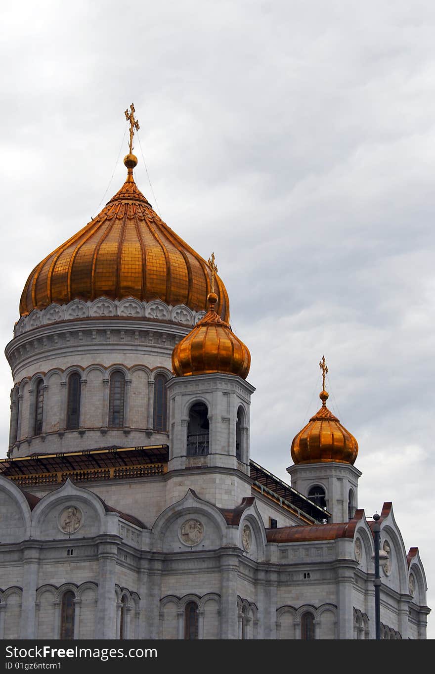 Russian Orthodox Church with gold domes in Moscow, Russia